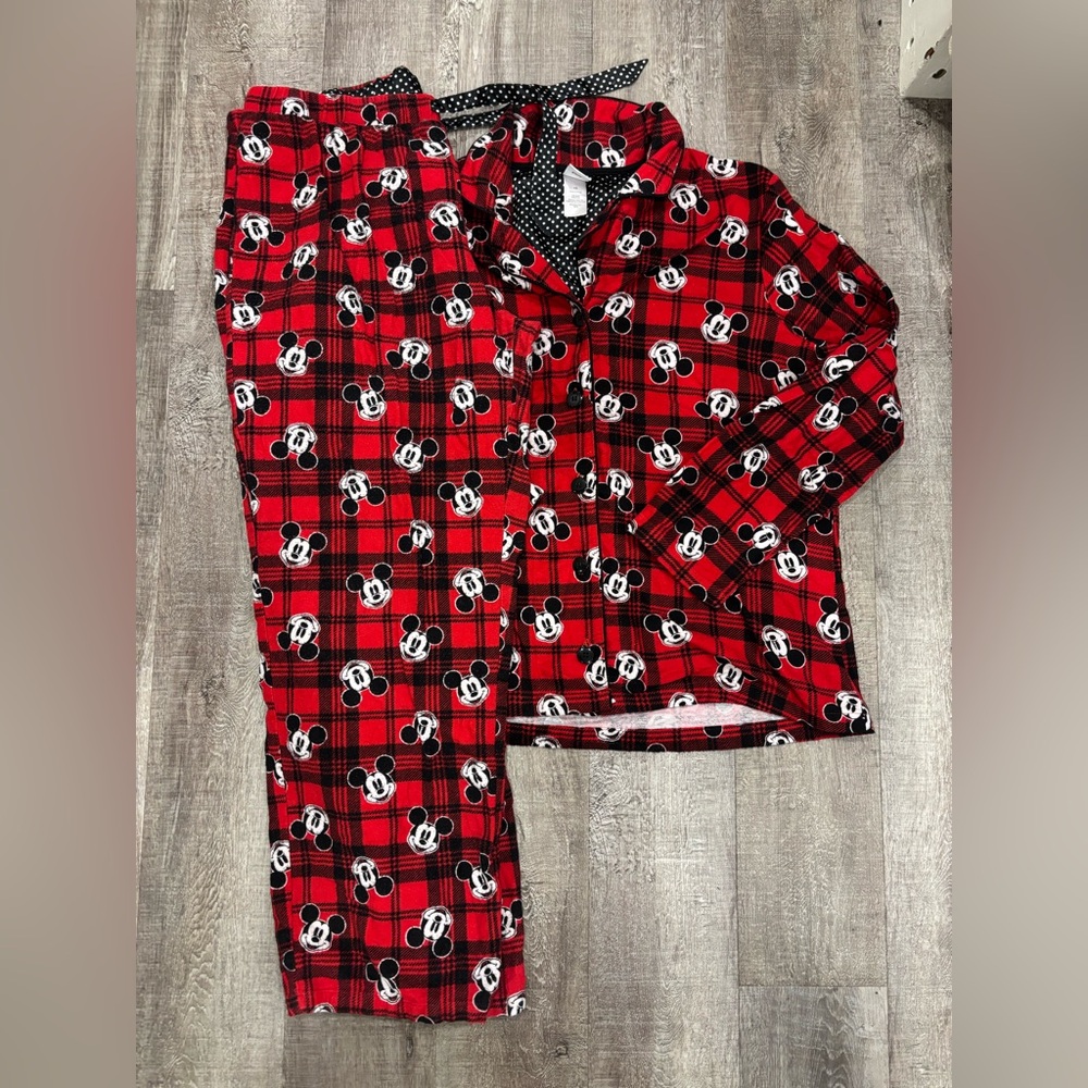 Disney Ladies Red and Black Plaid Pajama Set